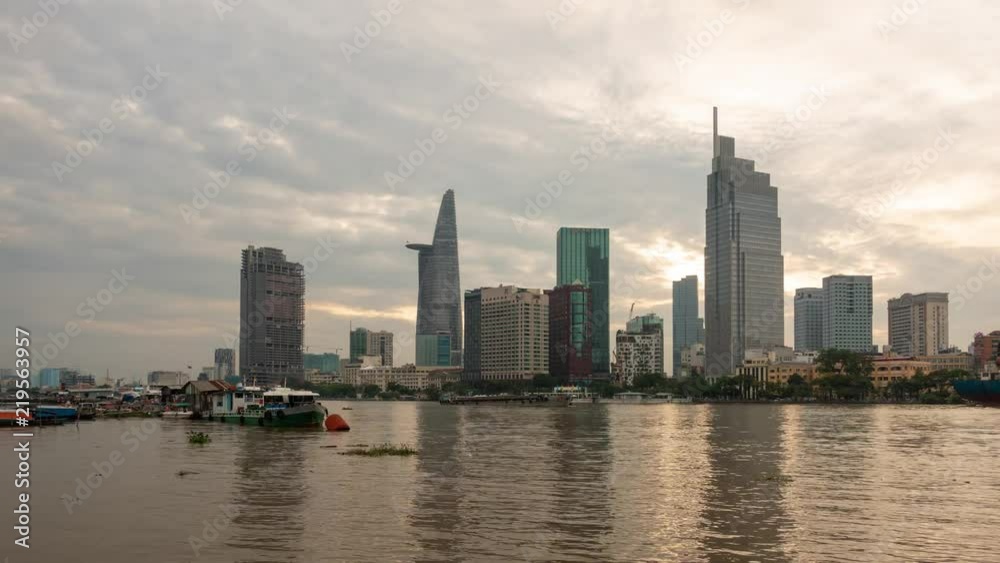 Timelapse landscape sunset to night of Ho Chi Minh city or Sai Gon. Royalty high quality free stock footage time lapse of Ho Chi Minh City in suset to night.  Timelapse or time lapse is fast video