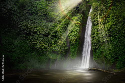 Waterfall hidden in the tropical jungle. Munduk, Bali, Indonesia photo