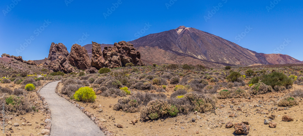 Panorama of Mount Teide and García's rocks, Teide national park , Tenerife, Canary Islands, Spain