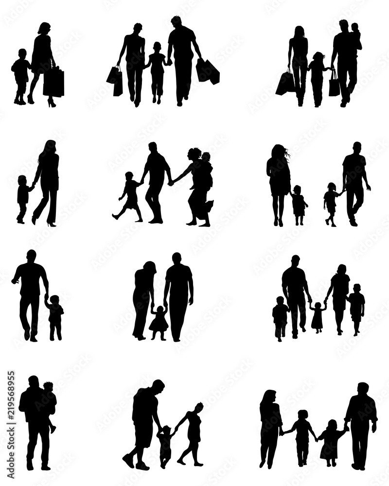 Black silhouettes of families, vector illustration