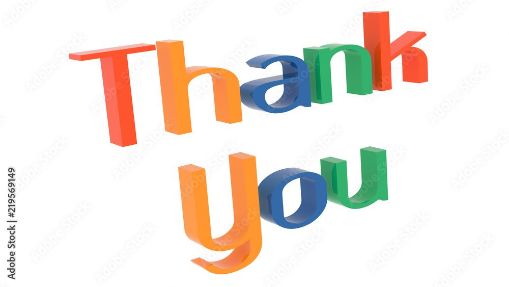 Thank You Word 3D Rendered Text With Elegant Font Illustration Colored With Tetrad Colors 15 Degrees, Isolated On White Background ..
