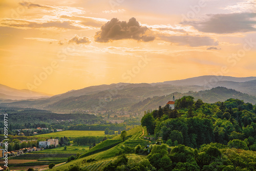 Sunset at Green hills in Maribor Slovenia photo