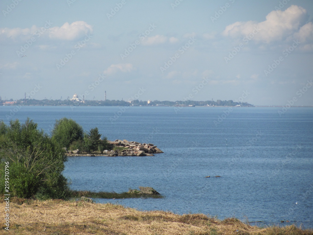 Seascape with a view of the island of Kronshtadt