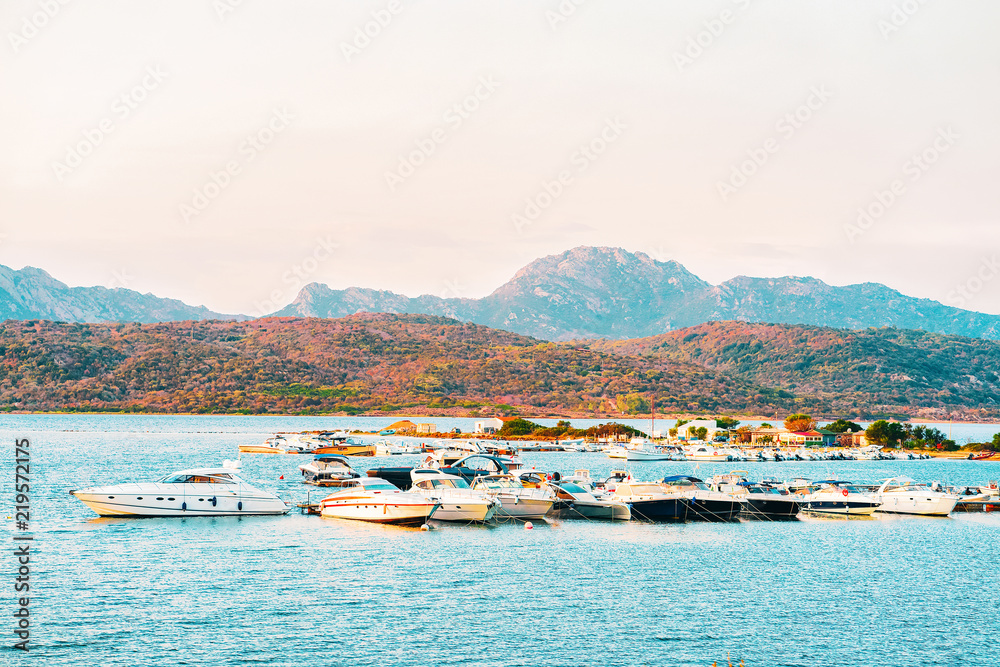 Fototapeta premium Yachts on Mediterranean Sea on in Sardinia Italy
