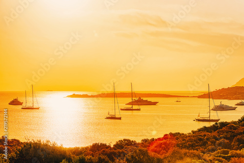 Fototapeta Naklejka Na Ścianę i Meble -  Yachts at Porto Rotondo at sunrise Mediterranean Sea Sardinia Italy