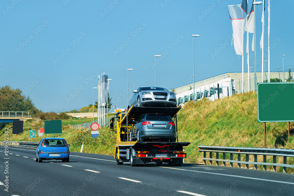 Car carrier on road