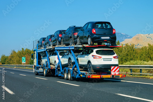 Car carrier at road