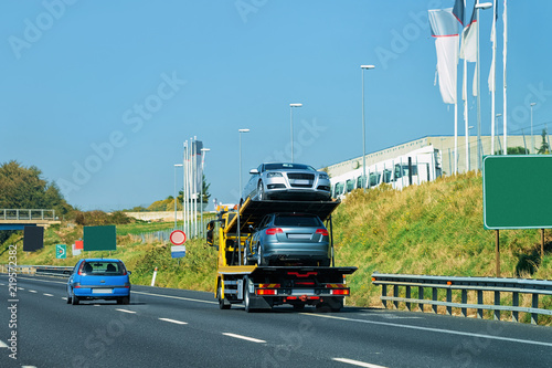 Car carrier on road