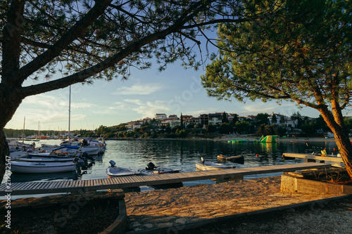Marina with boats on Adriatic Sea in Pula Croatia sunset