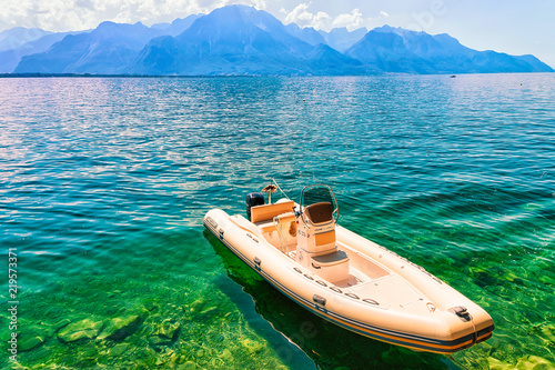 Boat Geneva Lake in Montreux Swiss Riviera CH