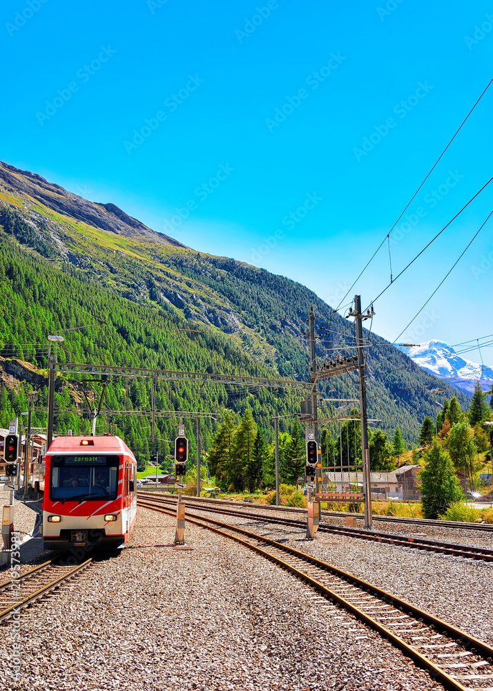 Train Railway station in Zermatt in Switzerland CH