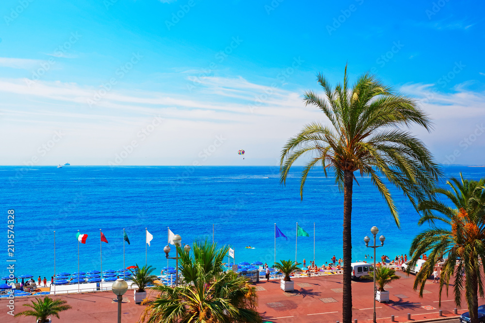 English promenade in Nice France in summer - obrazy, fototapety, plakaty 