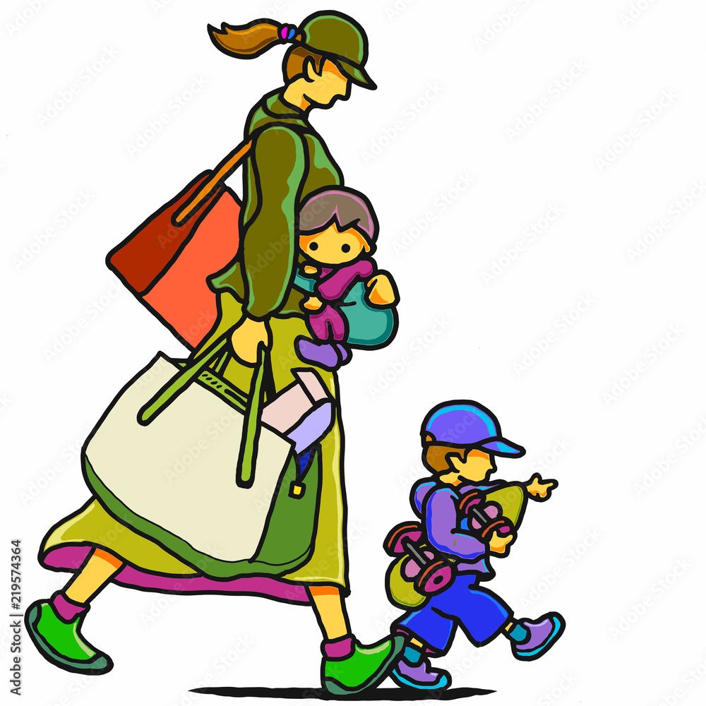 若いお母さんと子供たちの帰宅途中 人生賛歌篇02 Stock イラスト Adobe Stock