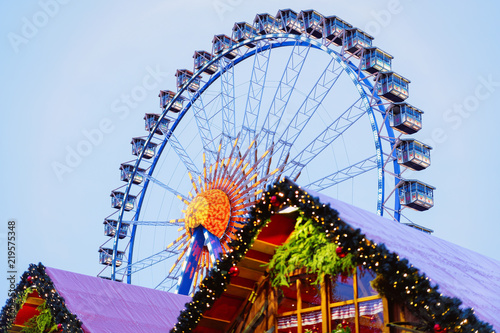 Ferris Wheel in Night Christmas Market at Town Hall Berlin