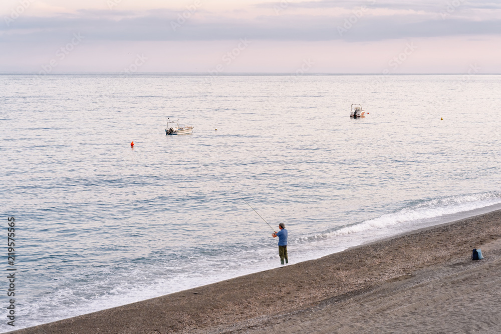 Fishing at Mediterranean Sea in Santa Teresa di Riva Silicy Fishing at Mediterranean Sea in Santa Teresa di Riva Silicy