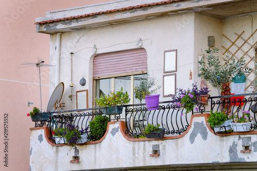 Balcony with flowers in Santa Teresa di Riva Messina Sicily photo