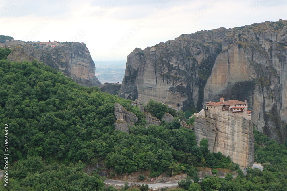 View to the Monastery of Roussanou and surrounding landscape, Meteora, Thessaly, Greece