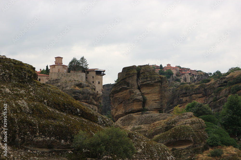 Amazing view to Monastery of Varlaam and Monastery of Great Meteoron, Meteora, Thessaly, Greece