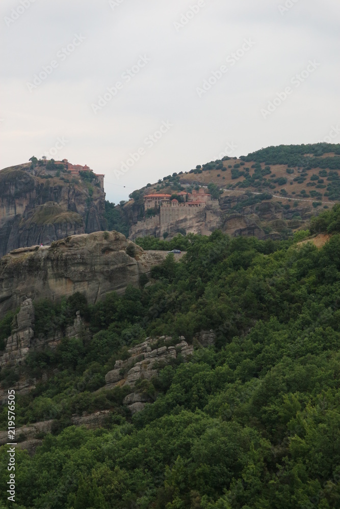 Amazing view to Monastery of Varlaam and Monastery of Great Meteoron, Meteora, Thessaly, Greece