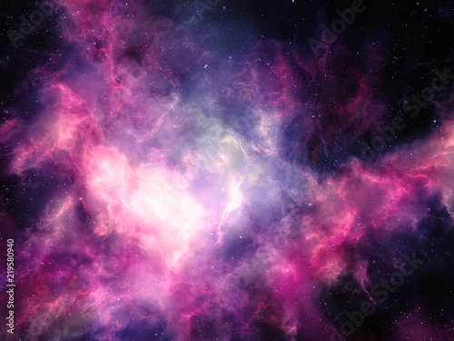 Fototapeta Naklejka Na Ścianę i Meble -  Pink nebula clouds with stars, deep space illustration