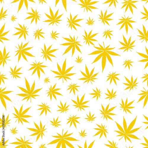 Seamless patterns with cannabis leaves. Yellow color.