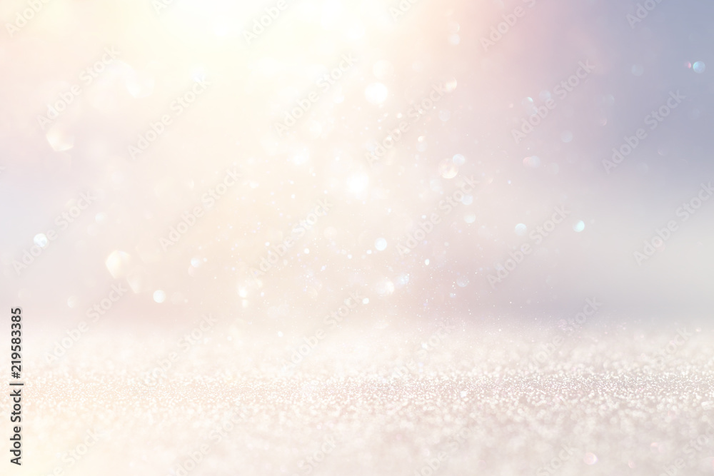 Obraz premium glitter vintage lights background. silver and white. de-focused.