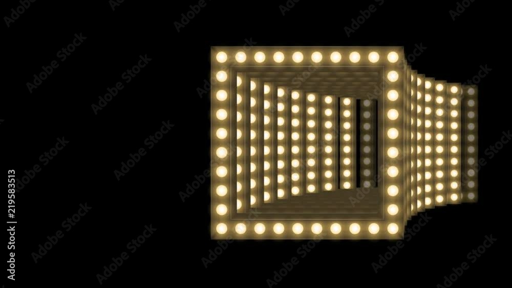 Tunnel Incandescent light bulb box frame square shape moving pattern ...