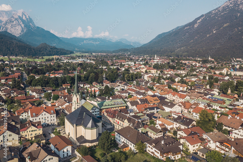 Aerial view of Garmisch-Partenkirchen at summer time