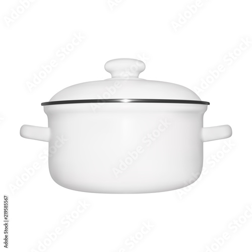 The pan is enameled in a vector on a white background.White enameled saucepan in vector.