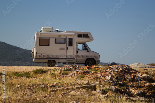 Auto trailer on the shores of the Ionian Sea. Albania. photo