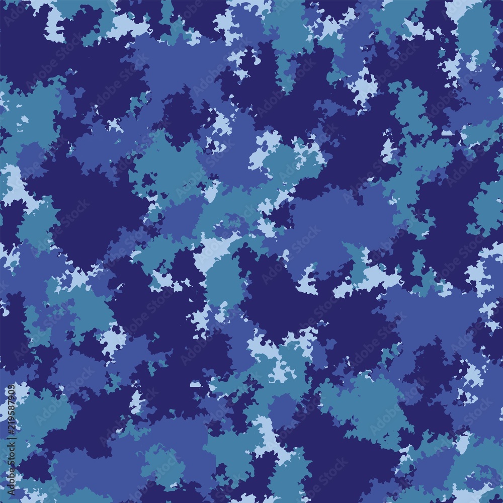 Classic blue camo seamless pattern. Variegated dyed tri blend