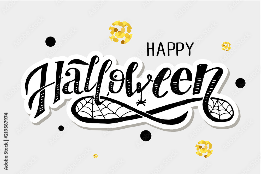 Obraz premium Happy Halloween lettering Calligraphy Brush Text Holiday Sticker Gold