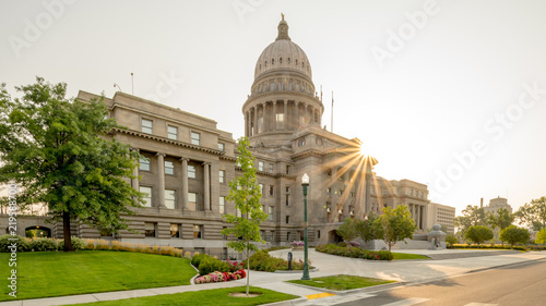 Capital building with a sun start in the morning lights in summer