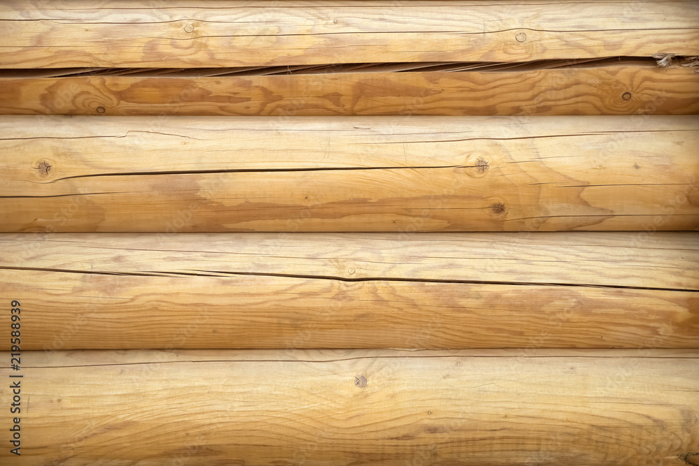 Fototapeta premium Wood log wall background. Wooden texture background Wall of blockhouse