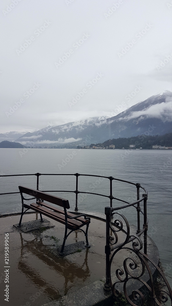 View on the Como Lake on a rainy day, Italy