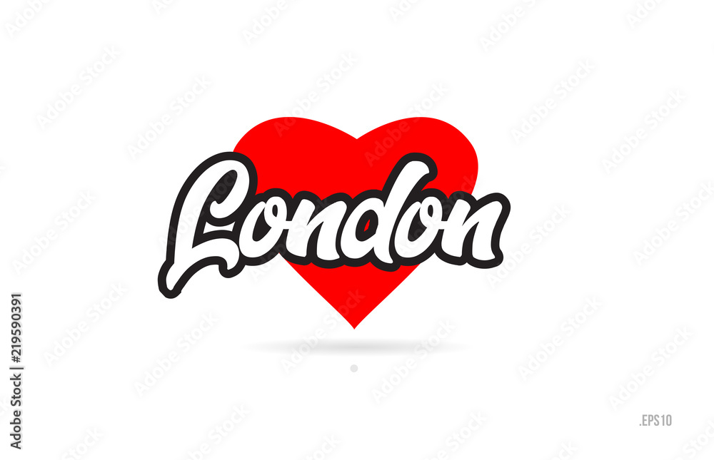 london city design typography with red heart icon logo