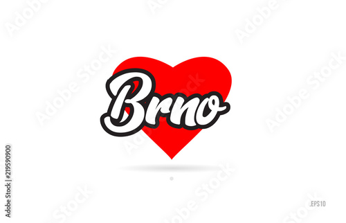 brno city design typography with red heart icon logo