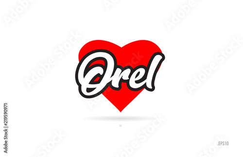 orel city design typography with red heart icon logo