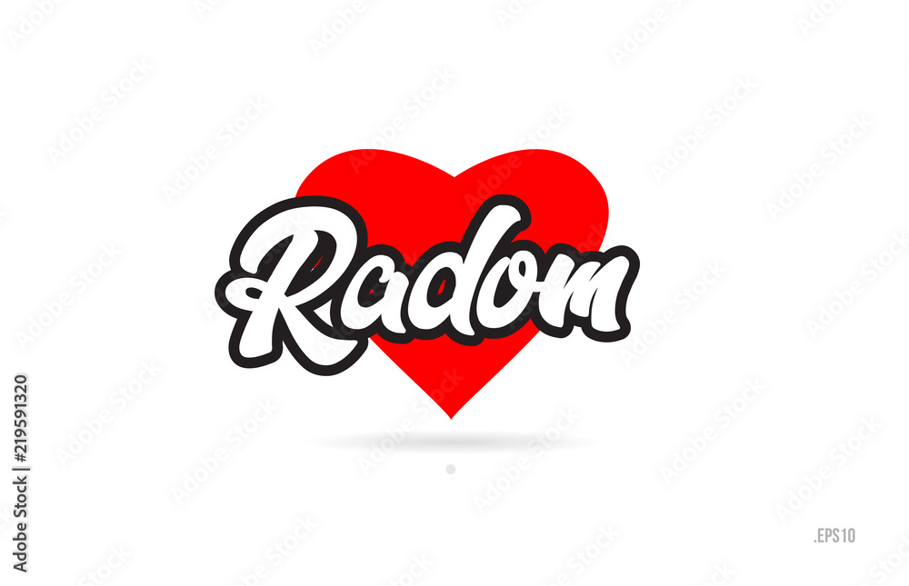 radom city design typography with red heart icon logo