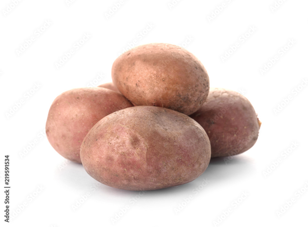 Fresh ripe organic potatoes on white background Fresh ripe organic potatoes on white background