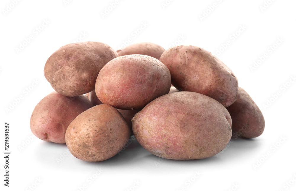 Fresh ripe organic potatoes on white background Fresh ripe organic potatoes on white background
