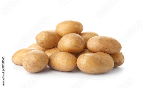 Fresh ripe organic potatoes on white background