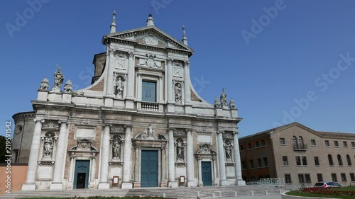 Overview of the Basilica of Santa Maria in Porto with a rich 18th-century facade in Ravenna Italy