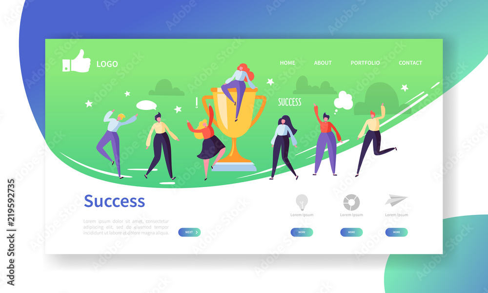 Website Development Landing Page Template. Mobile Application Layout with Flat People with Golden  Prize. Business Success Concept. Easy to Edit and Customize. Vector illustration