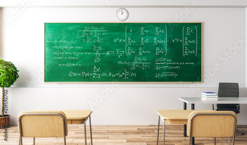 Modern classroom with math formulas photo