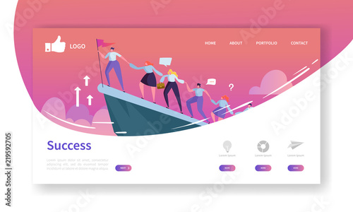 Website Development Landing Page Template. Mobile Application Layout with Flat Businessman Leader on the Top with Flag. Easy to Edit and Customize. Vector illustration