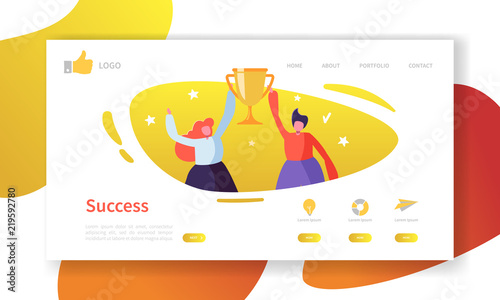 Website Development Landing Page Template. Mobile Application Layout with Flat People with Golden  Prize. Business Success Concept. Easy to Edit and Customize. Vector illustration