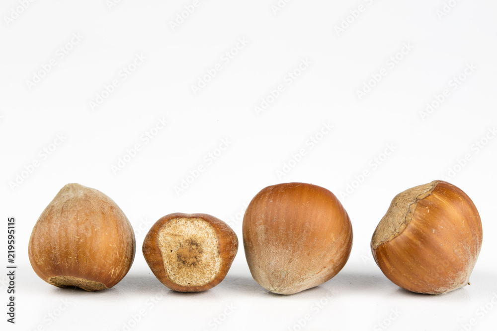 Hazelnuts in shell on a kitchen table. Hazel fruit as an addition to kitchen dishes. Hazelnuts in shell on a kitchen table. Hazel fruit as an addition to kitchen dishes.