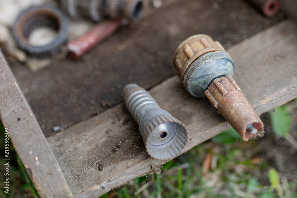 Garden sprinkler for watering vegetables and flowers. Old garden accessories. Garden sprinkler for watering vegetables and flowers. Old garden accessories.
