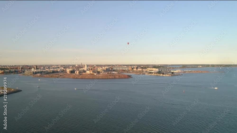 Harbor cityscape, Aerial view of jatkasaari island, on a sunny summer evening, in Helsinki, Uusimaa, Finland Harbor cityscape, Aerial view of jatkasaari island, on a sunny summer evening, in Helsinki, Uusimaa, Finland